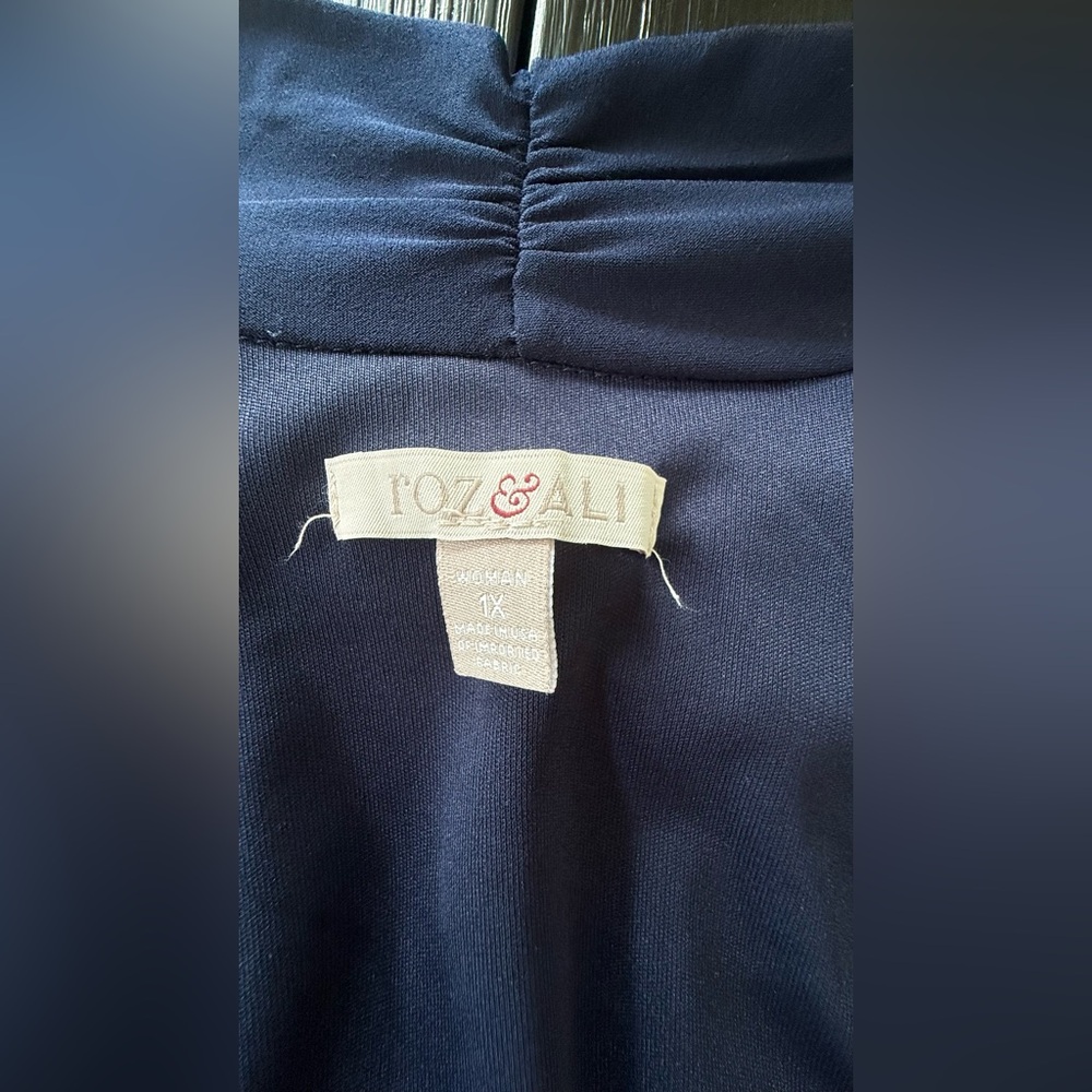 Roz & Ali Navy Blue Open Front Stretch Knit Cardigan - Picture 6 of 8